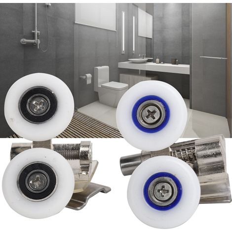 Roullements de Porte de Douche en Zinc et Nylon - Kit d'Installation pour Portes en Verre 6-8mm avec Roue Diamètre 26mm et Accès pour Ouverture 10-14mm (1/5)