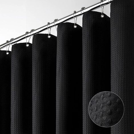 Rideau de douche noir - Rideau de douche salle de bain en tissu épais texturé gaufré, 180x200 cm (1/5)
