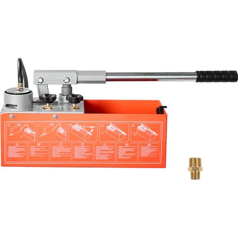 Mophorn Bomba de prueba hidráulica manual de 7,57 L, doble válvula, rango de medición de 0-60 bar, con manómetro y depósito resistente, ideal para sistemas de tuberías de agua y calefacción (1/5)