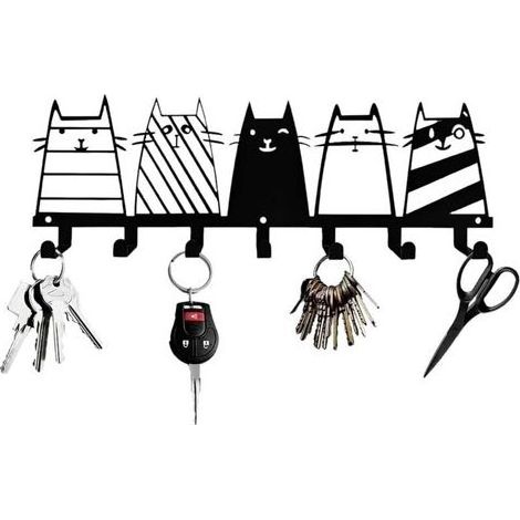 Porte-Clefs Mural - Fer Métallique - 7 Crochets - Noir Mat - 25 x 8 cm - Pour Entrée Chambre Garage (1/5)