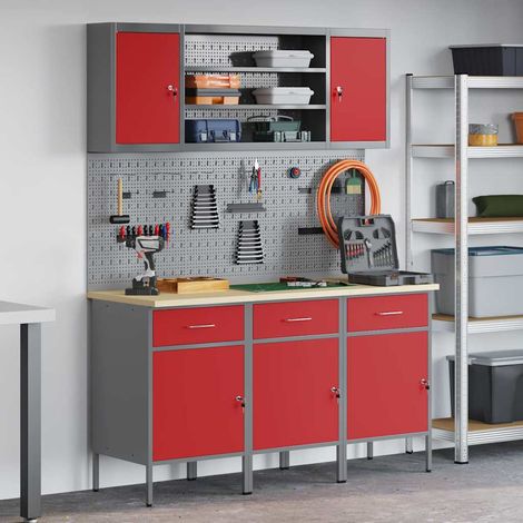 Work Bench with Drawer 7 pcs Red 150 x 55 x 200 cm Steel vidaXL (1/5)
