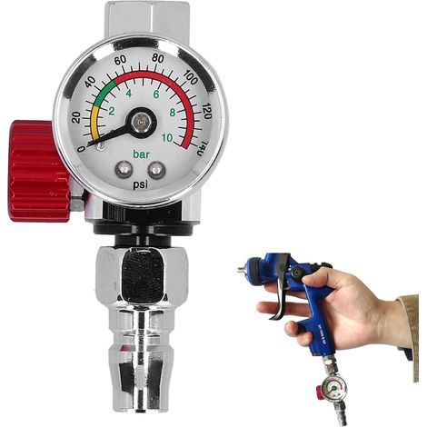 Régulateur d'air pour Pistolets à Peinture, Filetage G1/4 Pouce Régulateur de Pression d'air pour Pistolet à Peinture Vanne de régulation de Pression Manomètre pour Outils Pneumatiques (1/5)