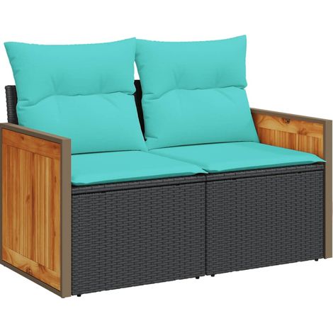 vidaXL Divano da giardino con cuscini 2 posti nero in polyrattan (1/5)