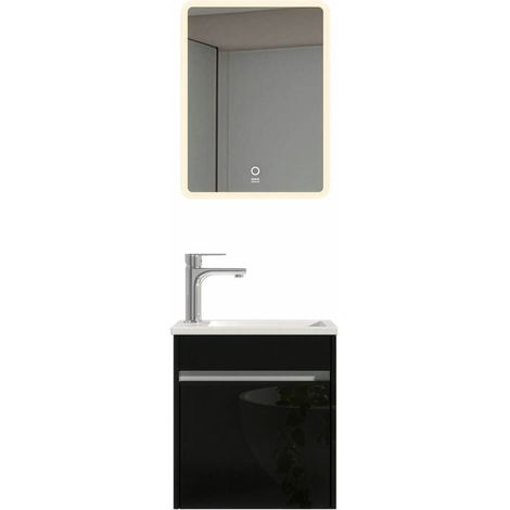 HOME DELUXE Badmöbel Komplettset BORKUM – Schwarz, MDF (48 x 25,5 x 45 cm)  Elegantes Set für kleine Bäder  Badmöbel Set, Gästebad Möbel, Keramikbecken