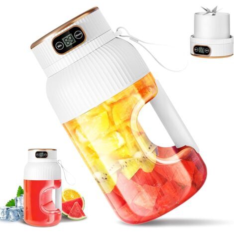 QORVA-Mixeur portable 1000 ml, grande capacité, rechargeable par USB, 5 lames, pour cuisine, extérieur, facile à laver (blanc) (1/5)