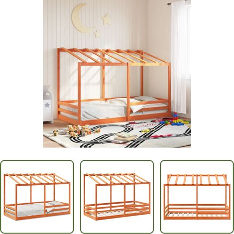 vidaXL Kieferbett - Kinderbett mit Dach Wachsbraun 80x200 cm Massivholz Kiefer (1/5)