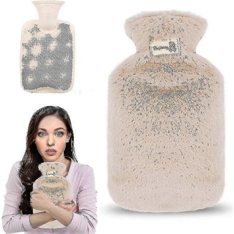 Bolsa de agua caliente premium con funda, bolsa de agua caliente de 800 ml con funda de felpa suave, bolsa para cama (1/5)