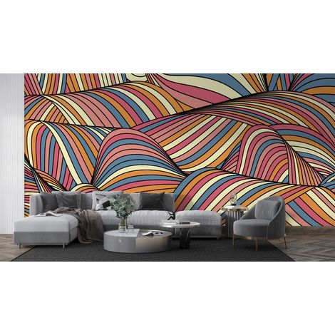 Papier peint rétro - collines de lignes multicolores - 150 x 250 cm (1/2)
