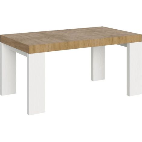Table rectangulaire extensible bois naturel et blanc 160 à 420cm Ribo-Support 4 pieds (1/5)
