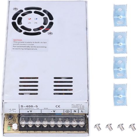 Alimentation à découpage CC avec pinces, boîtier en alliage d'aluminium, 400 W, pour conversion de tension 115-230 V CA, 400-5 V, 5 V/60 A