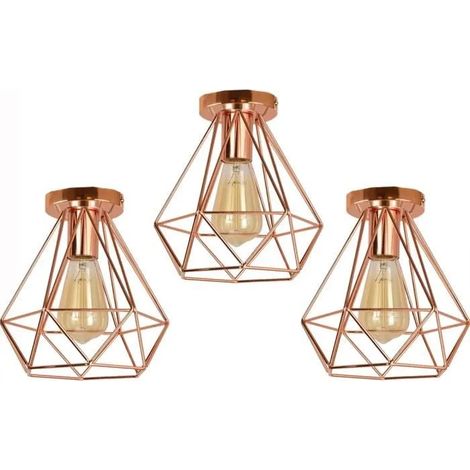U-Do Plafonnier en Métal Or Rose E27 3Pcs Vintage Lampe de Plafonde éclairage Industriel pour Cuisine Couloir Salon (1/4)