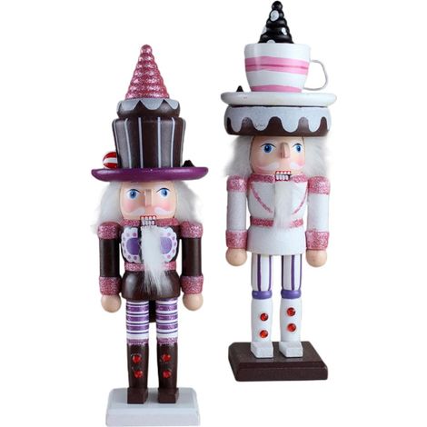 Lot de 2 Marionnettes de Soldats Casse-Noisette en Bois de Noyer Massif 25 Cm, Décoration Artisanale de Noël pour Bureau et Table, Bricolages de Noël Couleur Couleur Aléatoire (1/5)