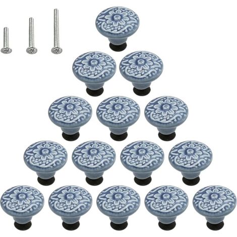 Set mit 15 glänzenden, pilzförmigen Keramik-Kommodengriffen inklusive 3 Befestigungsschrauben, blau (1/4)