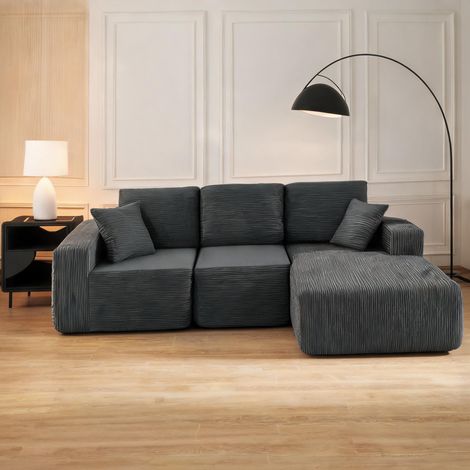 Canapé coloris gris foncé en cord mousse 267 x 168 x 85 cm (1/5)