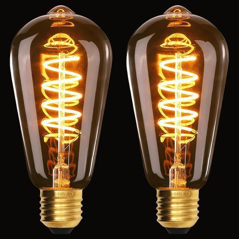 Set di 2 lampadine LED vintage E27, ST64, 4 W, 220-240 V, filamento a spirale, luce giallo caldo 2200 K, vetro ambrato, lampadina Edison dimmerabile [Classe energetica E] (1/5)