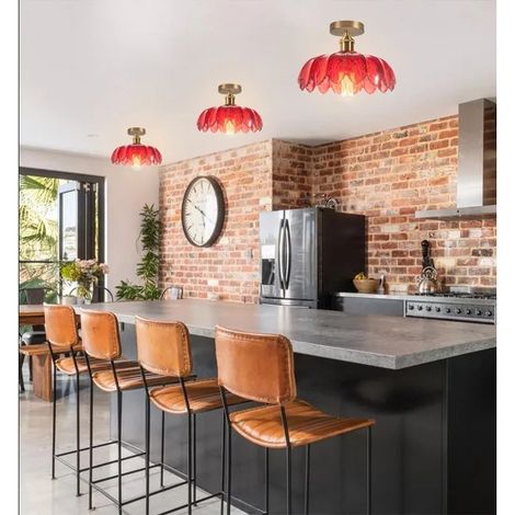 3x Plafonnier Vintage en Verre Rouge,Lampe de Plafond Moderne Abat-jour Design Fleurs Lustre Style Nordique pour Salon (1/5)