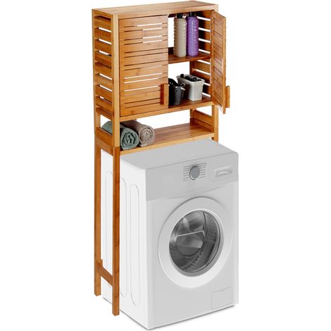Relaxdays Armario para lavadora, De pie, Puerta laminada, Tres estantes, Alto, Marrón, 164 x 66 x 26 cm (1/5)