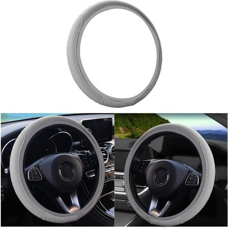 Couvre de Volant Voiture Antidérapant Respirant Souple, Couvre Volant en Microfibre Cuir Souple, Couvre Volant Voiture, Taille Universelle Diamètre 38cm, pour Van Truck SUV(Gris) (1/5)