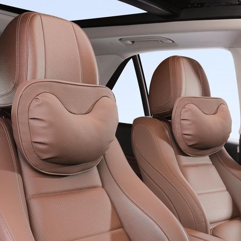 Auto Nackenkissen Kopfstütze Leder, atmungsaktiv, abnehmbar, 2 Stück, Braun (1/5)