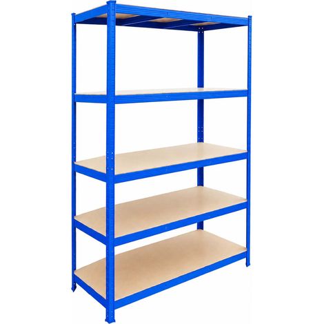 Relaxdays Rayonnage charge lourde, 200 x 120 x 50 cm, 875 kg, 5 niveaux, cave, à emboîter, bleu/marron (1/5)