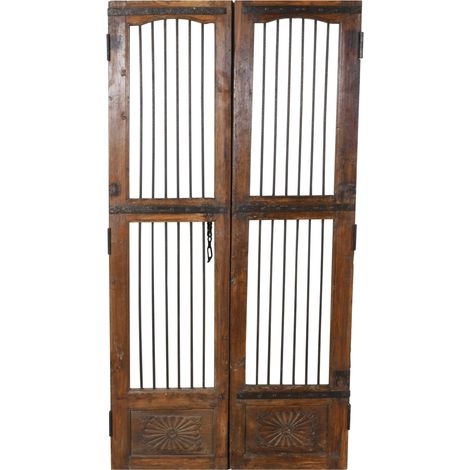 Porte coulissante médiévale ancienne en bois massif et en fer pour l'intérieur ou l'extérieur