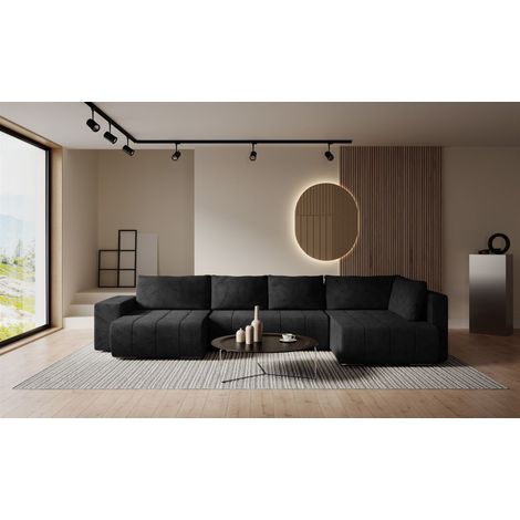 Wohnlandschaft Schlafsofa ARMANDA in Stoff Blur Schwarz langer Schenkel Rechts