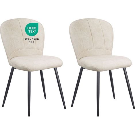 WAFTING Lot de 2 Chaises de Salle à Manger, Design Coquille en Chenille Doux, Pieds Métal,Beige (1/5)