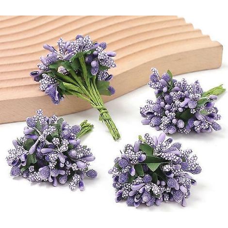 Étamines, fleurs artificielles, mini-fleurs fausses pour décoration intérieure, décoration de mariage, scrapbooking, guirlandes, loisirs créatifs, accessoires cadeaux144 pièces violettes (1/5)