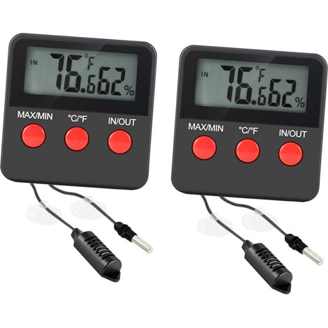 Reptilien-Thermometer-Hygrometer, Zubehör für Reptilien-Terrarien, digitales Feuchtigkeits- und Temperaturmessgerät für den Innenbereich, 2er-Pack, sichere abgerundete Kanten