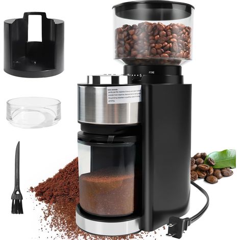 Moulin à café électrique avec 25 réglages de mouture pour 2 à 12 tasses, doseur réglable en acier inoxydable, moulin à café conique automatique pour expresso fraîchement moulu, brosse de nettoyage inc