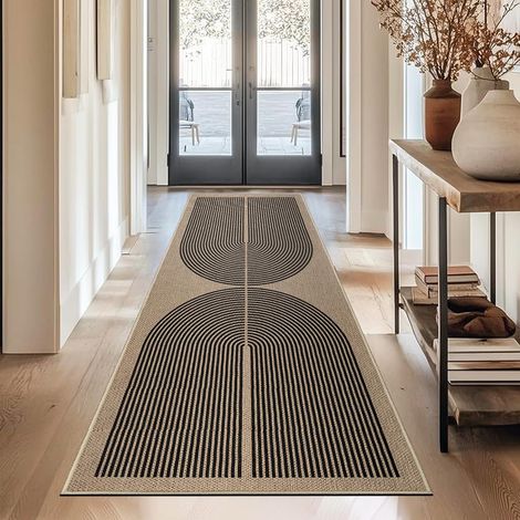 Tapis de couloir 80x200cm aspect jute tapis de cuisine naturel lavable tapis noir antidérapant tapis de couloir corridor pour couloir, cuisine, chambre à coucher, balcon (1/5)
