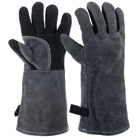 paio di guanti da barbecue, guanti da forno resistenti al calore, guanti da barbecue in pelle resistenti al calore per forno, barbecue, saldatura, camino, fuoco