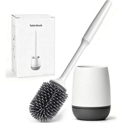 Brosse WC, Brosse de Toilette en Silicone, Brosse Toilettes à Manche Long, Brosses de Toilette et Les détenteurs améliorés Silicone Toilette Brosses Holder Set, Balai Toilette WC et Support (1/5)