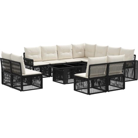 Conjunto de sofás de jardín 12 uds. Negro y Blanco Crema vidaXL (1/5)