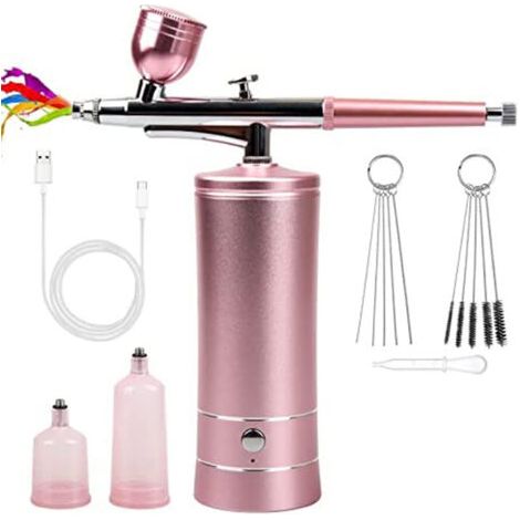 QORVA-Kit Aérographe, Pistolet Aérographe Rechargeable sans Fil pour Décoration de Gâteaux, Peinture Modèle, Maquillage, Tatouage, Nail Art - Rose