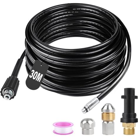 Tubo Sbloccante Alta Pression 30M 180bar - Flessibile Pulitore con Ugello a Getto Rotante, Adattatori per Kärcher K2 K3 K4 K5 K6 K7