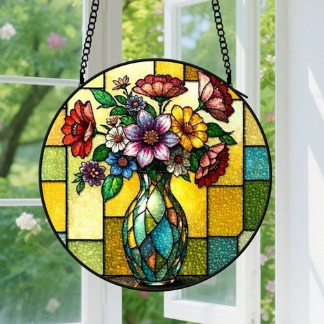Suspension en vitrail - Attrape-soleil coloré minimaliste élégant, décoration maison porte, cadeau Anniversaire pour femme, homme, sœur 12,5 cm (1/5)
