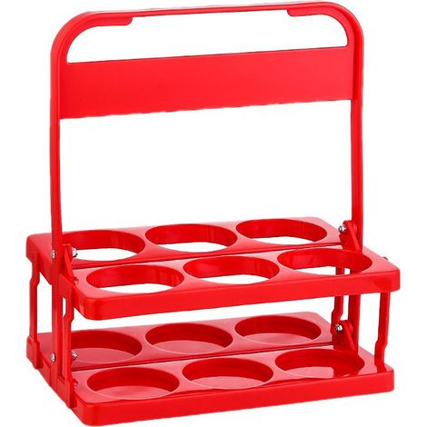 Panier pliable pour bouteilles de bière, support portable en plastique rouge, capacité 6 bouteilles, idéal pour pique-niques et fêtes, design empilable et gain de place (1/5)