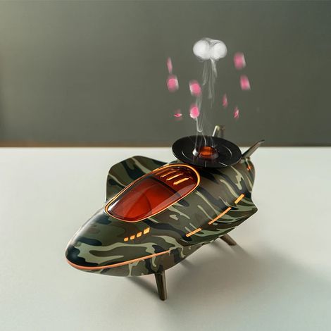 Diffuseur de parfum en forme de vaisseau spatial (vert militaire), deux modes de diffusion, humidificateur d'air (1/5)