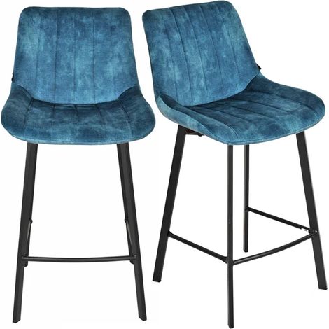 Lot 2 tabourets de bar velours bleu canard pieds métal noir – NANY 2 (1/5)