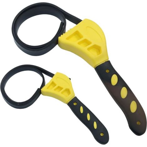 Jeu de 2 clés à sangle en caoutchouc réglables pour l'ouverture de bocaux, le changement de filtres à huile et les travaux de plomberie - Convient aux diamètres de 6" à 8" (Jaune) (1/5)