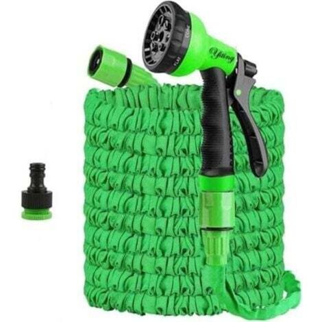 Tuyau d'arrosage extensible (7,5 m/15 m/30 m/37,5 m/45 m/60 m) avec 8 jets, raccords adaptables 1/2" et 3/4", flexible d'arrosage extensible (30 mètres), vert