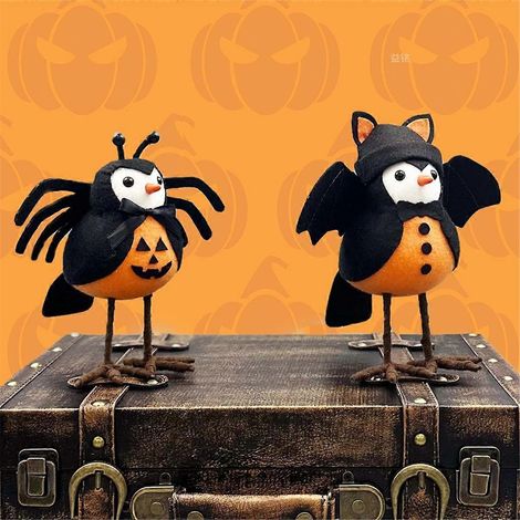 Set mit 2 Halloween-Vogelfiguren, gefiederte Freunde, wie abgebildet (1/5)