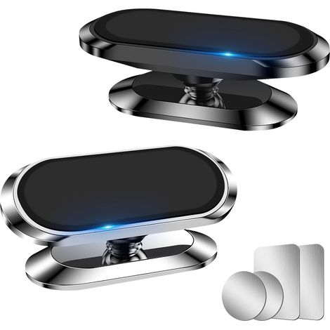 Magnetische Autohalterung fürs Handy, 360° drehbar, 8 starke Magnete, universelle, tragbare magnetische Handyhalterung aus Aluminiumlegierung (2 Stück) Silber + Schwarz (1/5)