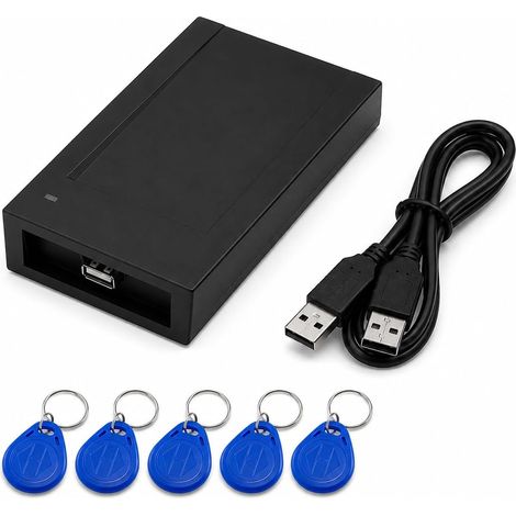 Lecteur RFID 125 kHz USB, Lecteur de Carte ID sans Contact EM4100 TK4100, avec 5 Badges RFID, Lecteur de Badge pour PC, Windows, Android, Bureau, Linux et Contrôle d’Accès (1/5)