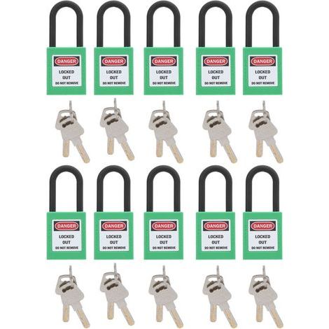 10 Sets of 38mm/1.5in Security Padlocks, Engineering Dustproof Isolation for Factories, Construction Sites, Hospitals, Chemical Industries (Green) (1/5)