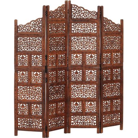Paravent 4 Panneaux en Bois de Manguier Marron 160x165 cm (1/5)
