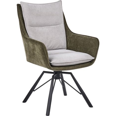 Silla moderna con asiento envolvente giratoria base de metal de chenilla verde oscuro y gris claro Anneberg (1/5)