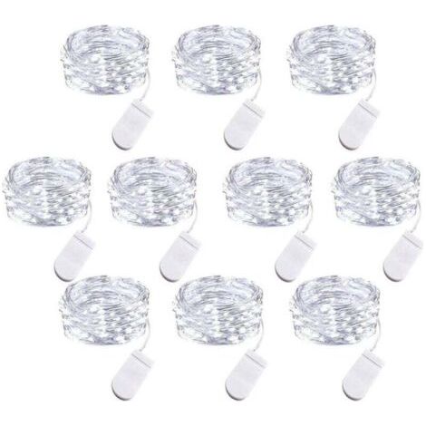 Juego de 10 luces LED con batería, 1 m de cable de cobre con 10 lámparas LED para habitación, casa, fiesta, matrimonio, festival, concierto y decoración (1/4)
