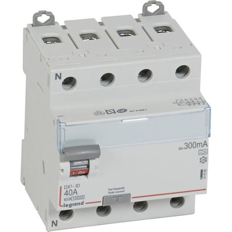 Legrand – Interrupteur différentiel 4P 400V 40A type A 300mA – Courbe de déclenchement A – Montage rail DIN – 4 modules – IP20